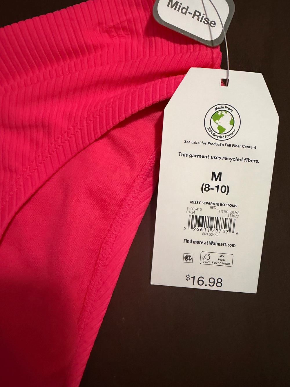 NWT. Time and Tru Pink Ribbed V-Front Bikini Bottom - Picture 3 of 5